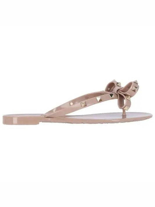 Rubber Rockstud Flip Flops Beige - VALENTINO - BALAAN 2