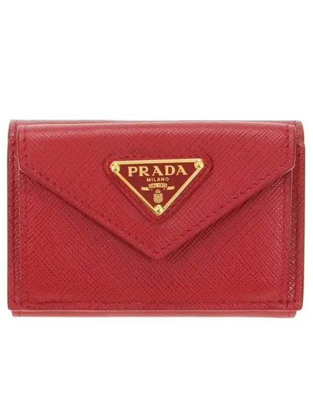 Triangular Logo Saffiano Mini Bicycle Wallet Red - PRADA - BALAAN.