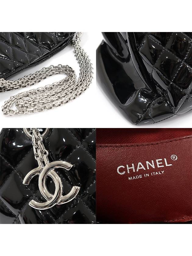 A49855 Black Patent Quilted Silver Chain Just Mademoiselle Bowling Large Shoulder Bag 15th - CHANEL - BALAAN 7