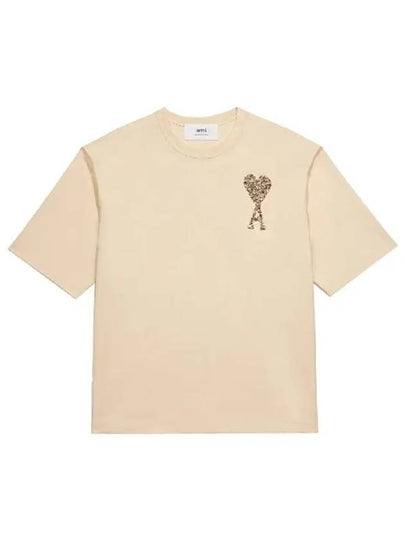 De Coeur Heart Logo Embroidery Short Sleeve T-Shirt Champagne Ivory - AMI - BALAAN 2