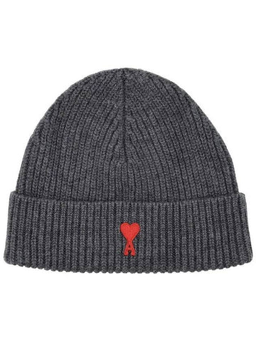 Heart Logo Wool Beanie Heather Grey - AMI - BALAAN 1