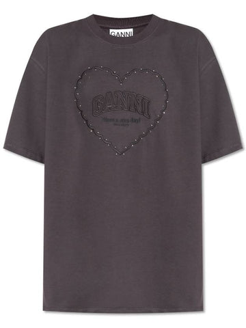 Ganni T-shirt With Logo, Women's, Grey - GANNI - BALAAN 1