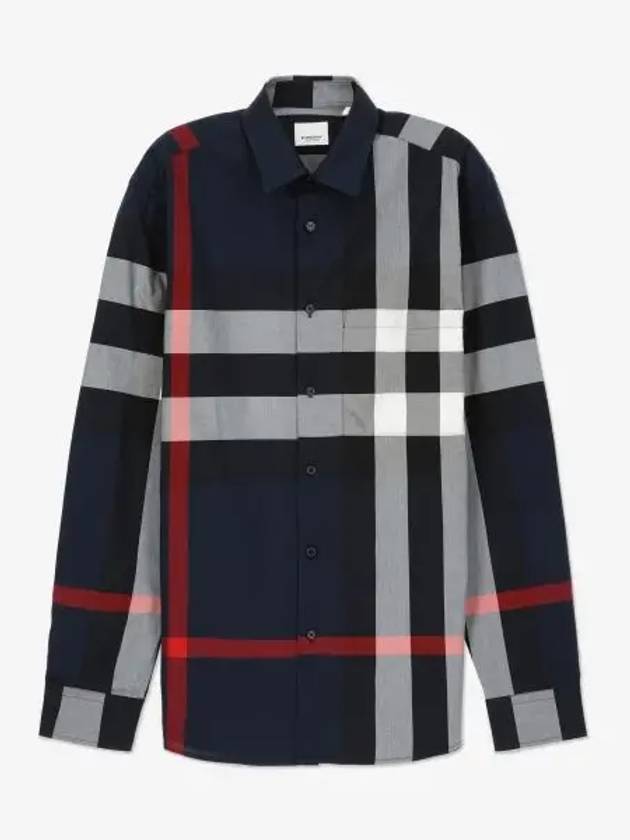 Check Motif Cotton Long Sleeve Shirt Navy - BURBERRY - BALAAN 2