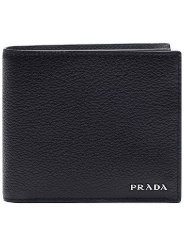 Men's Vitello Metal Logo Half Wallet Black - PRADA - BALAAN 1