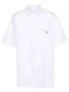 Triangle Logo Pocket Regular Fit Cotton Short Sleeve Shirt White - PRADA - BALAAN 2