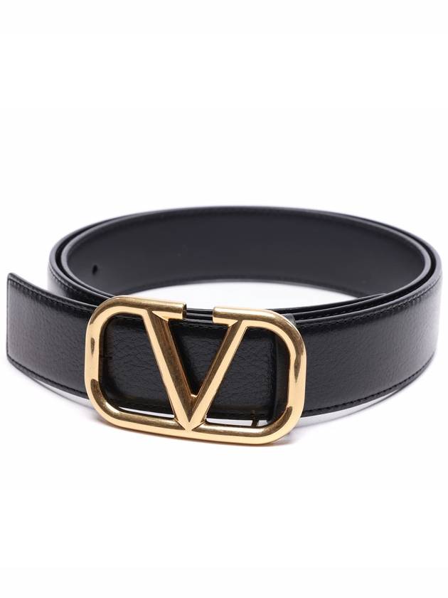 V Logo Signature Buckle Leather Belt Black - VALENTINO - BALAAN 4