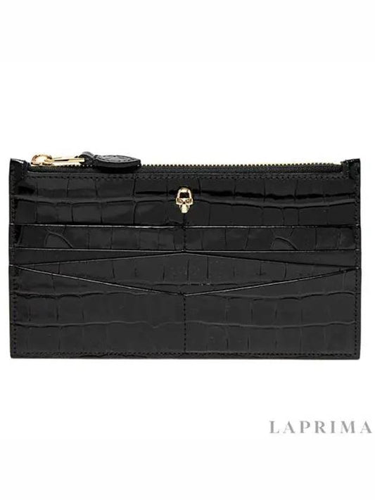 Skull Zipper Card Wallet Black - ALEXANDER MCQUEEN - BALAAN.