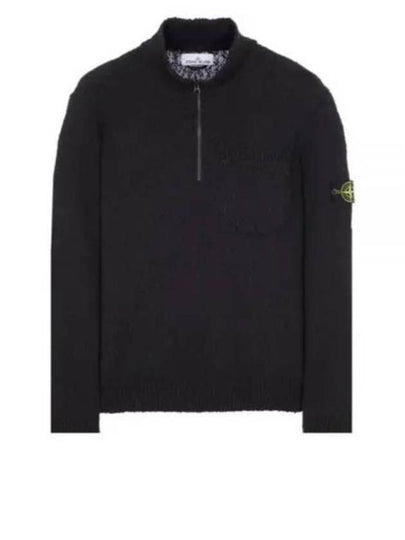 Half Zip-up Loose Fit Uneven Cotton Yarn Knit Top Black - STONE ISLAND - BALAAN 2