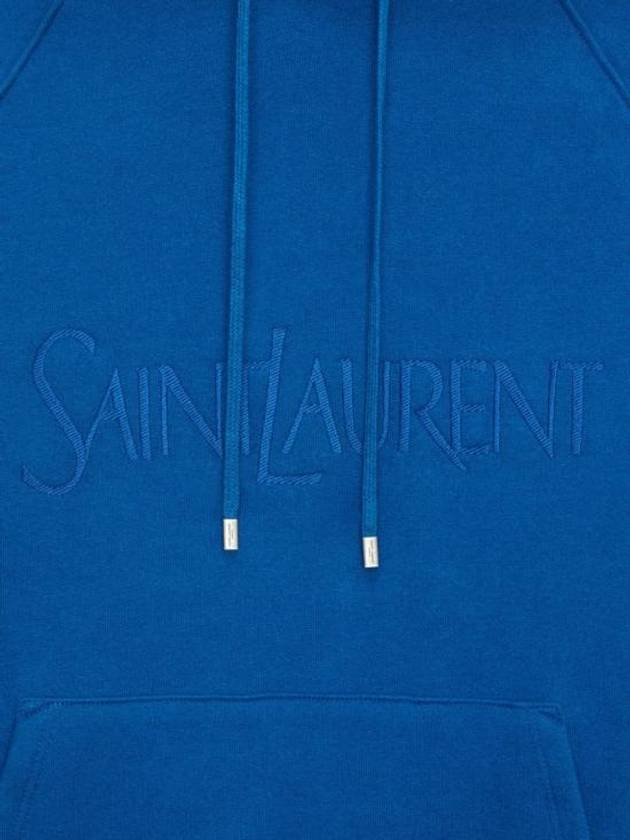 Embroidered Logo Hoodie Blue - SAINT LAURENT - BALAAN 4