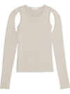 Cutout Cotton Long Sleeve T-Shirt Beige - HELMUT LANG - BALAAN 2