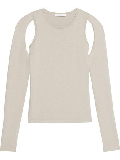 Cutout Cotton Long Sleeve T-Shirt Beige - HELMUT LANG - BALAAN 2