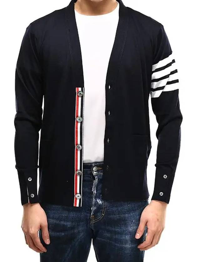 Men's Sustainable Classic Diagonal Wool Cardigan Navy - THOM BROWNE - BALAAN 3