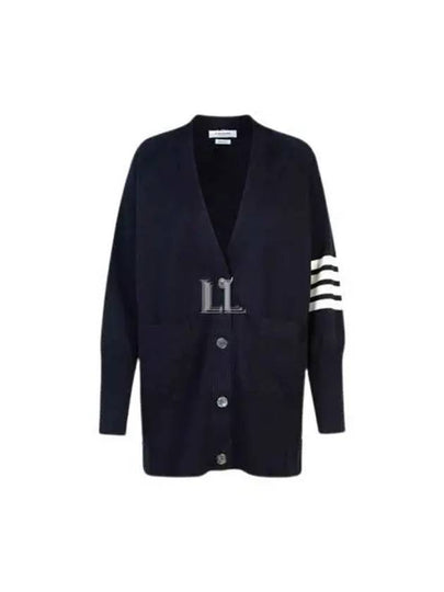 Stitched Cotton 4 Bar Cardigan Navy - THOM BROWNE - BALAAN 2