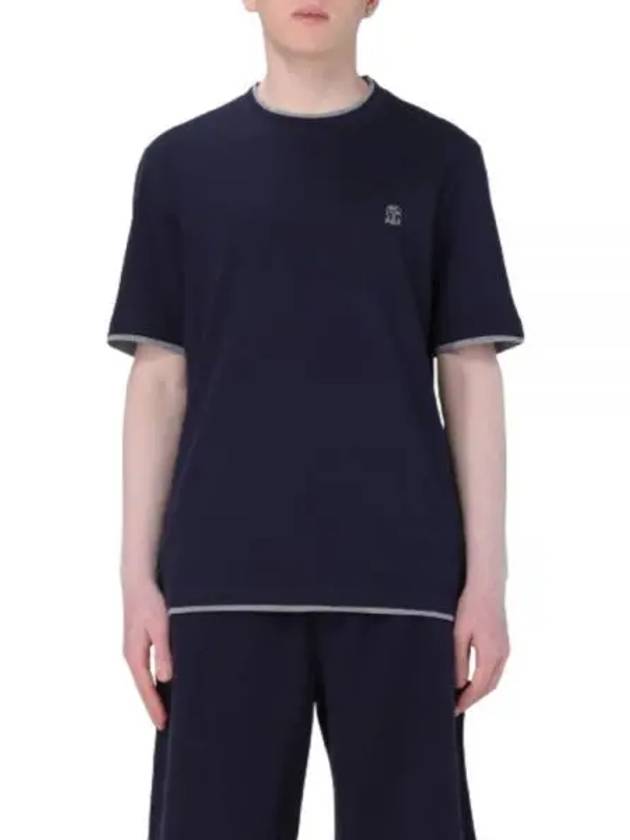 Cotton Short Sleeve T-Shirt Navy - BRUNELLO CUCINELLI - BALAAN 2