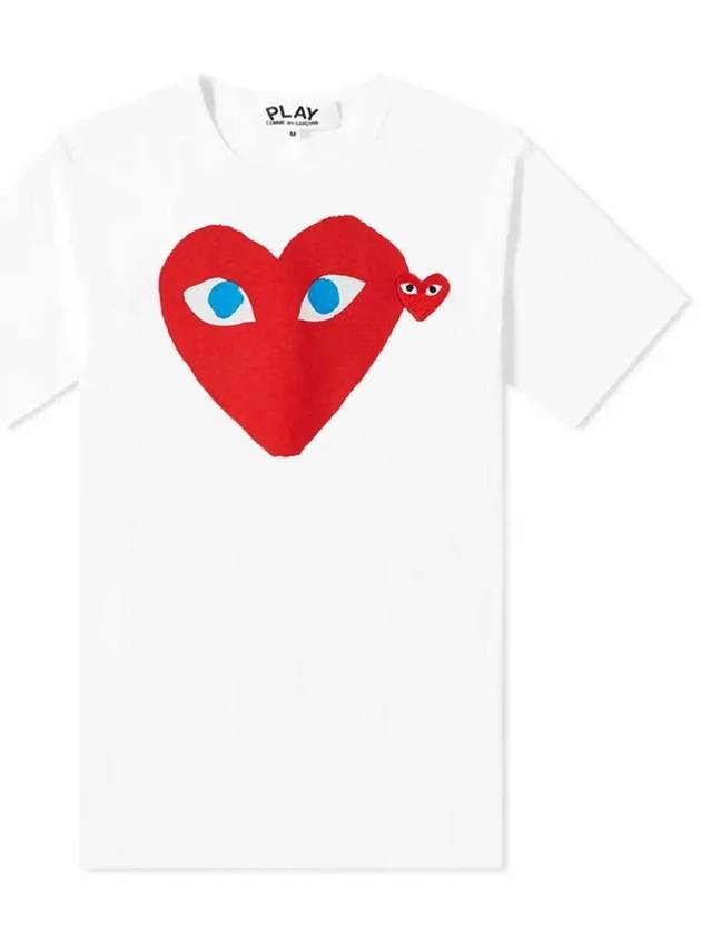 Play Men's Double Blue Eyes Heart Red Wappen Short Sleeve T-Shirt White - COMME DES GARCONS - BALAAN 3