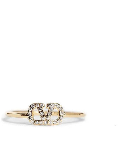 V Logo Signature Metal Crystal Ring Gold - VALENTINO - BALAAN 2