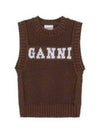 Logo Crochet Vest Knit Top Brown - GANNI - BALAAN 2