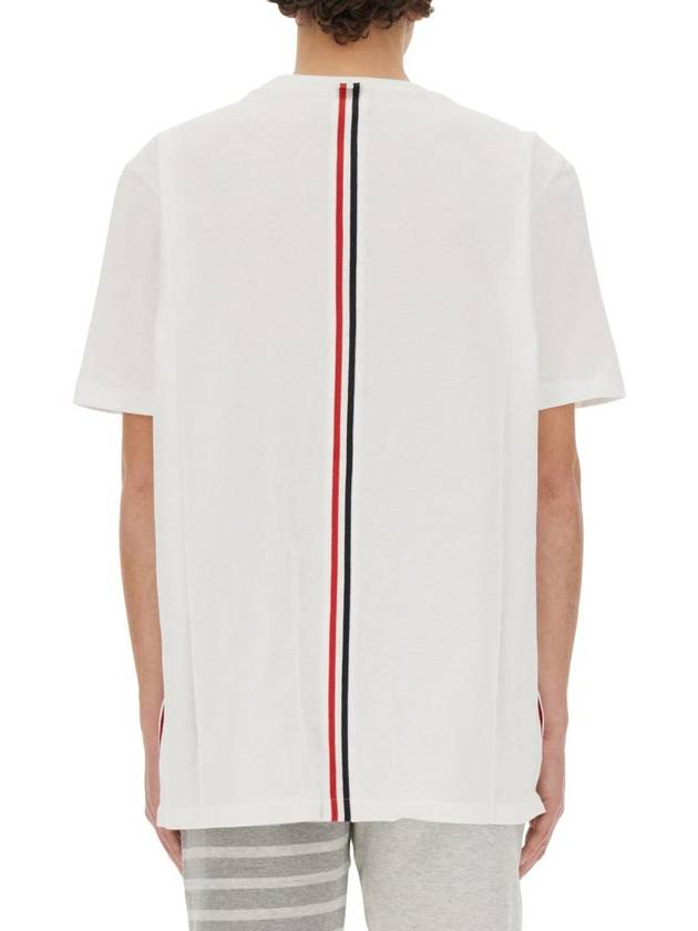 Men's Center Back Striped Short Sleeve T-Shirt White - THOM BROWNE - BALAAN 4