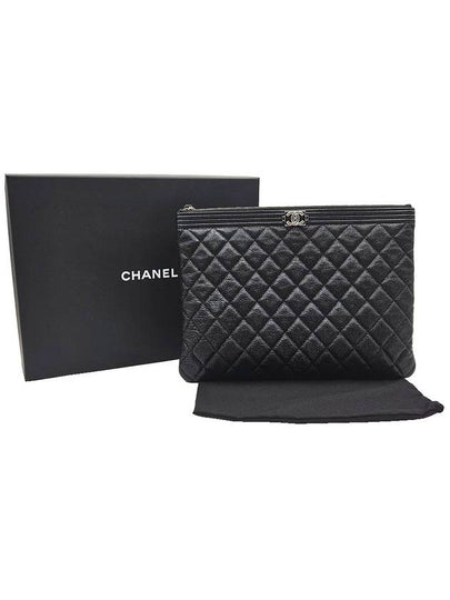 Chanel A84406 Black Grained Calfskin Silver Plated Boy New Medium Clutch No 28 - CHANEL - BALAAN 2