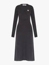 Women's Fox Head Patch Flare Wool Long Dress Black - MAISON KITSUNE - BALAAN 2