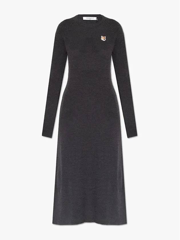 Women's Fox Head Patch Flare Wool Long Dress Black - MAISON KITSUNE - BALAAN 2