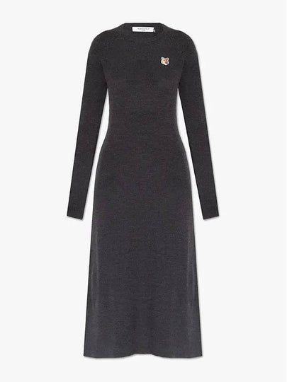 Women's Fox Head Patch Flare Wool Long Dress Black - MAISON KITSUNE - BALAAN 2