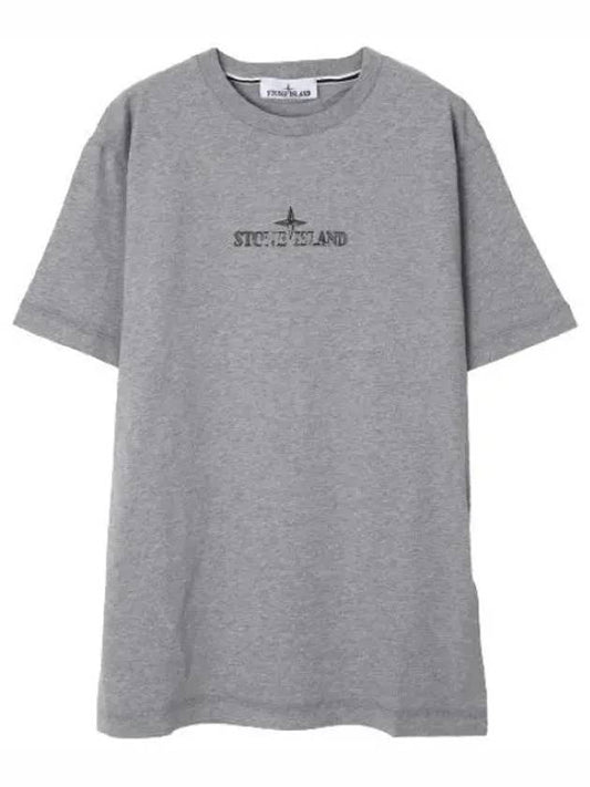 Logo Print Short Sleeve T-Shirt Grey - STONE ISLAND - BALAAN 2