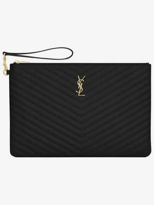 Gold Monogram Document Holder In Matelasse Leather Black - SAINT LAURENT - BALAAN 2