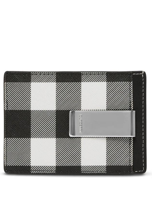 Checked Leather Money Clip Card Wallet Black - BURBERRY - BALAAN 2