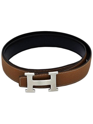 Hermes H Buckle Reversible Leather Men s Belt B Engraved - HERMES - BALAAN 1