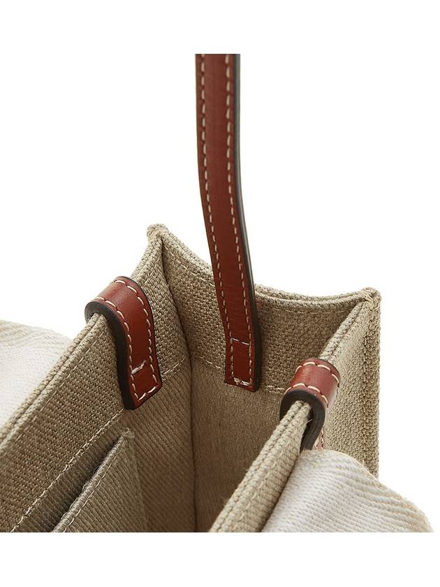 Woody Linen Canvas Calfskin Tote Bag White Brown - CHLOE - BALAAN 10