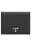 Gold Hardware Triangle Logo Saffiano Half Wallet Black - PRADA - BALAAN 2