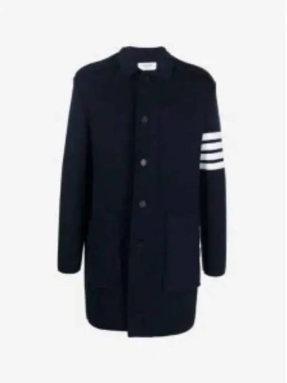 Cotton Cashmere Interlock 4-Bar Polo Collar Overcoat Navy - THOM BROWNE - BALAAN 2