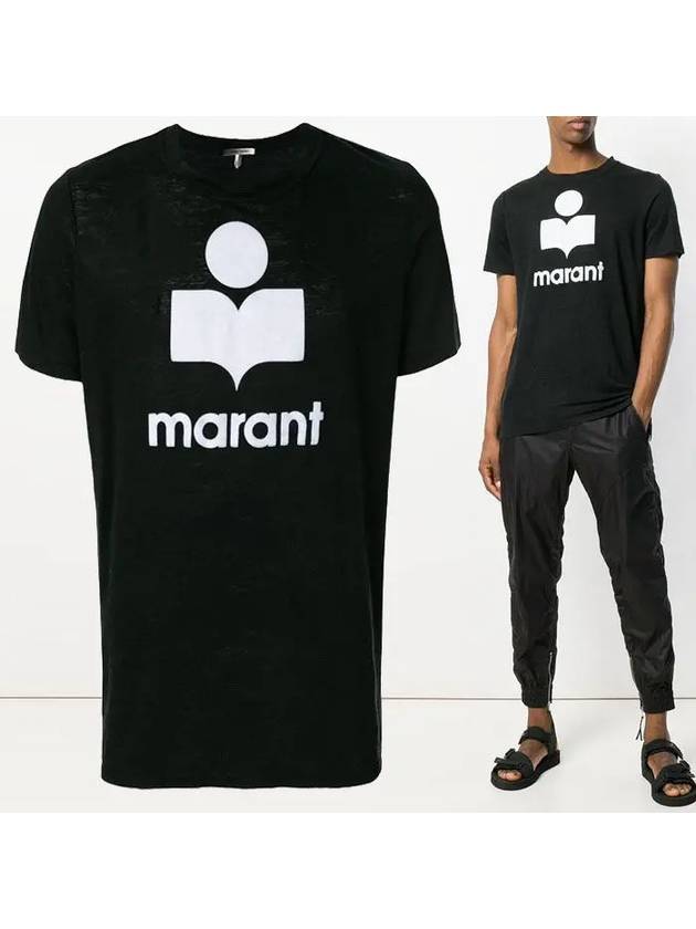 Karman Logo Print Linen Short Sleeve T-Shirt Black - ISABEL MARANT - BALAAN 2