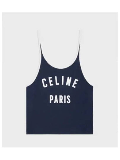 Satin Patch Cotton Jersey Sleeveless Navy - CELINE - BALAAN 2