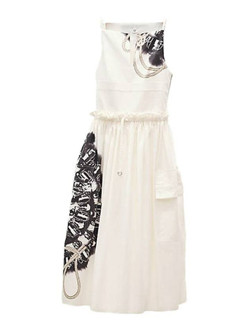Cliquetis Aquarelle Place Bustier Silk Long Dress White - HERMES - BALAAN.