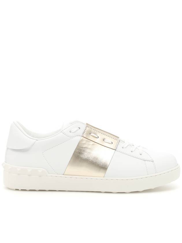 Men's Hidden Open Band Metallic Low Top Sneakers White Gold - VALENTINO - BALAAN 1