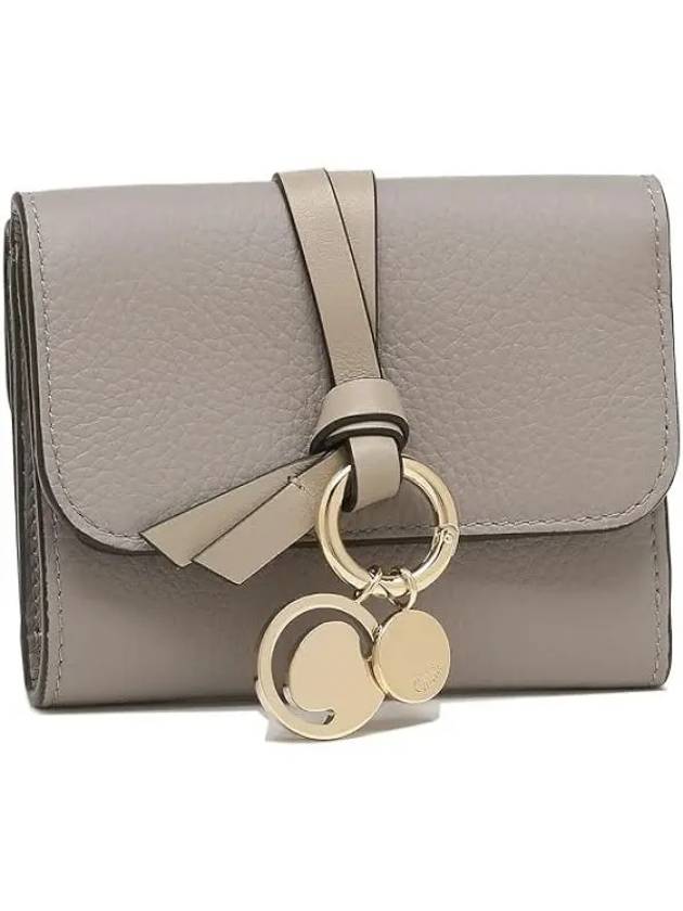 Alphabet Grain Leather Flap Small Half Wallet Grey - CHLOE - BALAAN 2