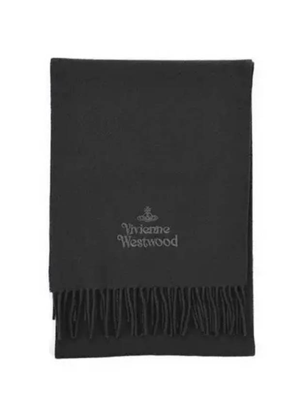 Logo Wool Fringe Muffler Anthracite Grey - VIVIENNE WESTWOOD - BALAAN 2