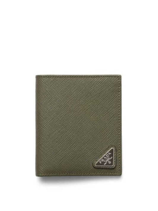 Triangle Logo Saffiano Half Wallet Roden Green - PRADA - BALAAN 1