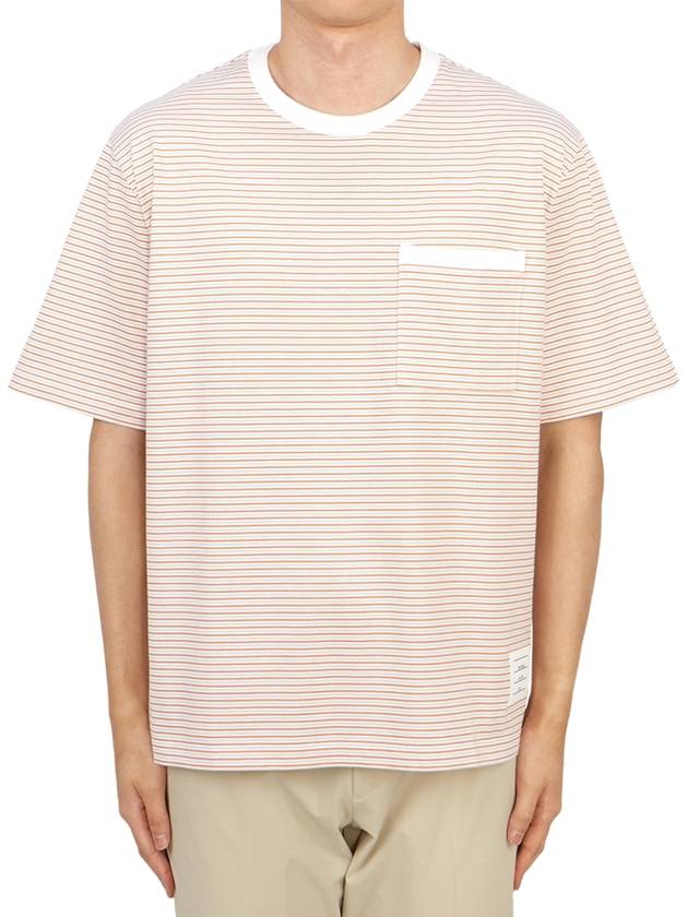 Striped Pocket Cotton Oversized Short Sleeve T-Shirt Orange - THOM BROWNE - BALAAN 2