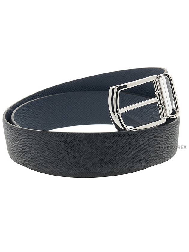 Saffiano Leather Reversible Belt Black Baltic Blue - PRADA - BALAAN 4