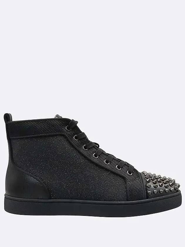 3200339 Black color sandpaper suede leather blend LOU SPIKES ORLATO FLAT PAT spike lace up men s low sneakers 255MM - CHRISTIAN LOUBOUTIN - BALAAN 4