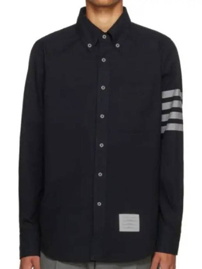 Men's Diagonal Solid Flannel Long Sleeve Shirt Navy - THOM BROWNE - BALAAN 2