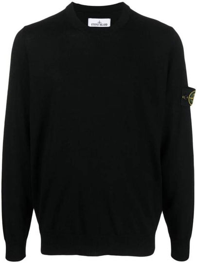 Regular Fit Crew Neck Wool Knit Top Black - STONE ISLAND - BALAAN 2