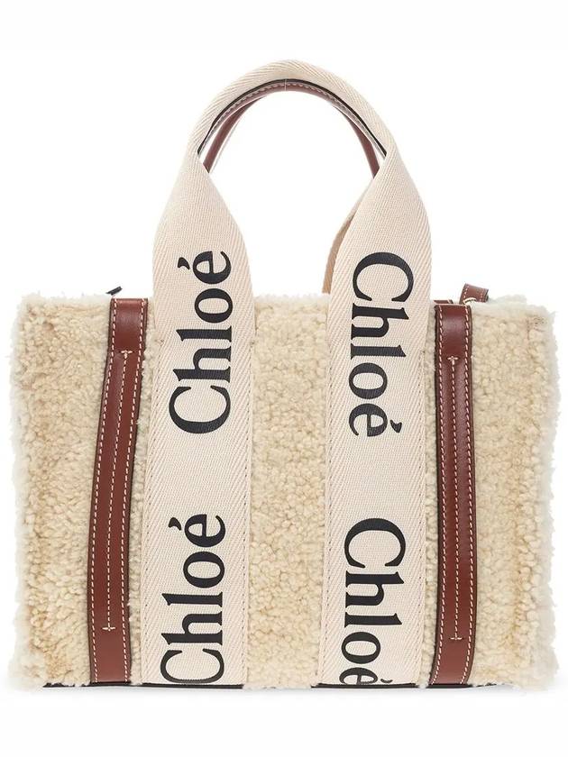 Woody Small Shearling Calfskin Strap Tote Bag Mild Beige - CHLOE - BALAAN 4