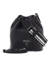 Logo Flo Leather Bucket Bag Black - PRADA - BALAAN 1