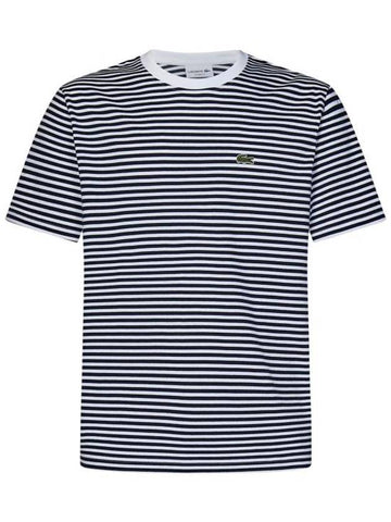 Cotton Striped Short Sleeve T-Shirt Navy - LACOSTE - BALAAN 1