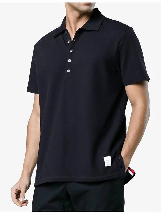 Men's Cotton Pique Center Bag Striped Short Sleeve Polo Shirt  Navy - THOM BROWNE - BALAAN 3