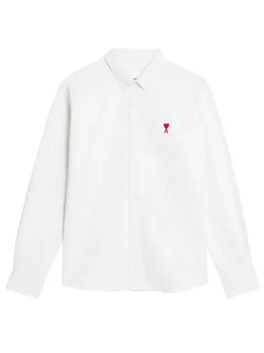 Heart Logo Oxford Button Down Long Sleeve Shirt White - AMI - BALAAN 2